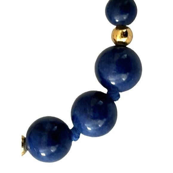 Blue lapis gemstone with gold tone beaded 18 inch necklace matching earrings - Picture 7 of 9